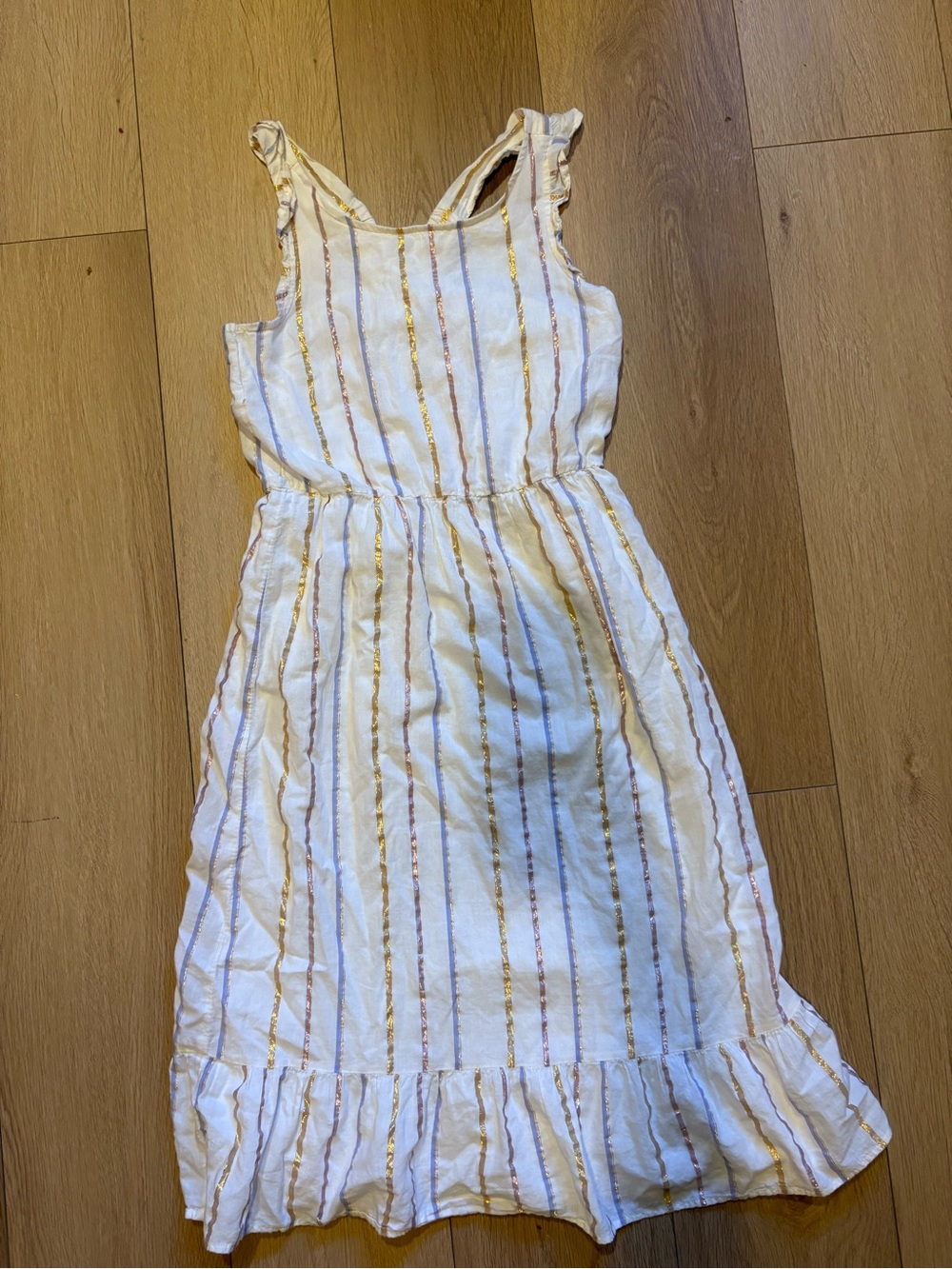 Old Navy White Sundress with Pink and Gold Stripes